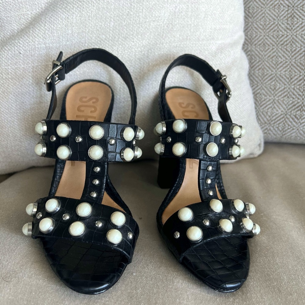 Schutz Zarita Faux Pearl Leather Slingback Sandals